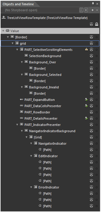 WPF RadTreeListView TreeListViewRow Template Structure