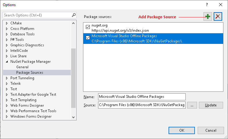 WPF New Package Sources