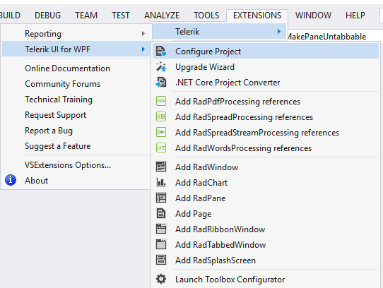 VSExtentions WPF Overview Menu Configure