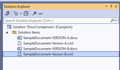 A picture showing the two empty XML files added in the Visual Studio solution