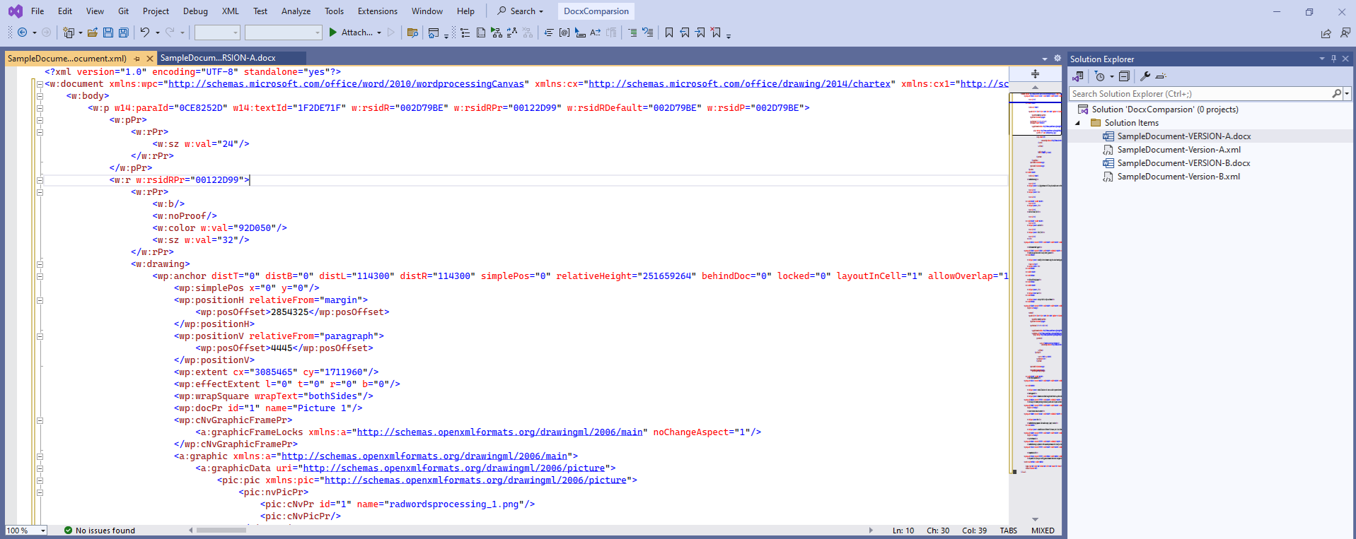 A picture showing the contents of the documents.xml file