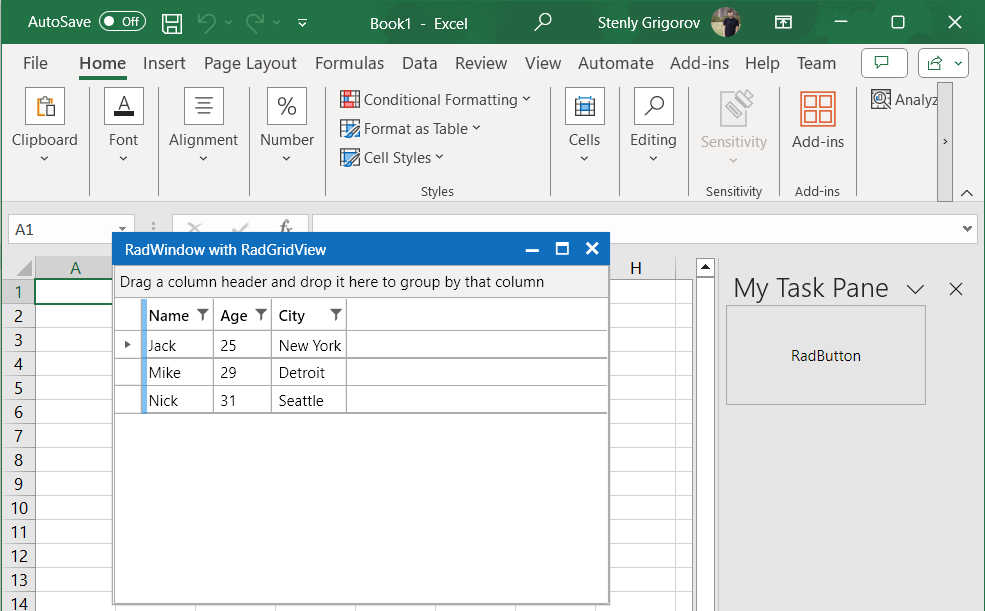 WPF Excel VSTO Add-in with Telerik UI for WPF components