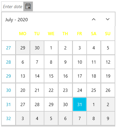 RadCalendar with colored day short names