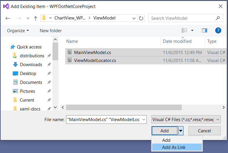 WPF Linking files from the original project