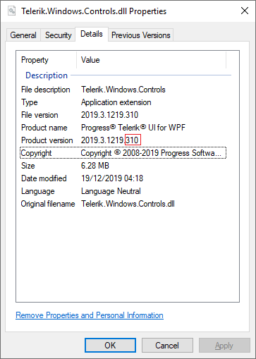 WPF Checking if a Telerik assembly is built against .NET Core 3.1