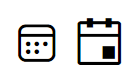 The calendar icon in the TelerikFluentIcons and TelerikWebUI fonts respectively