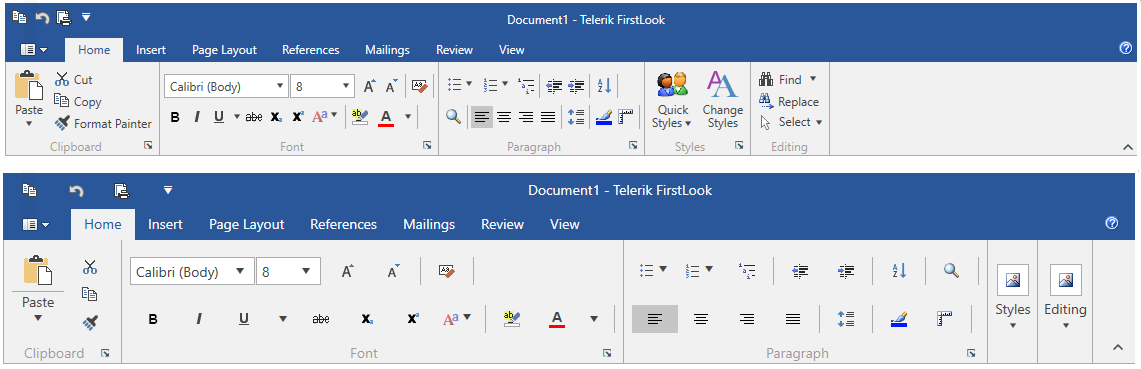 RadRibbonView with Office2016Touch theme