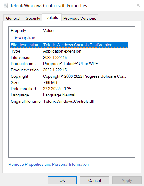 Telerik.Windows.Controls.dll Properties