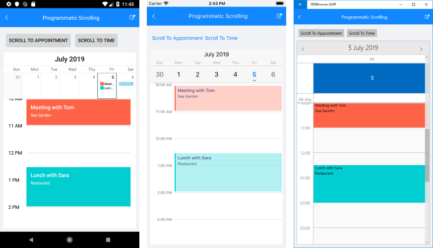 Xamarin Calendar Documentation Programmatic Scrolling Telerik UI