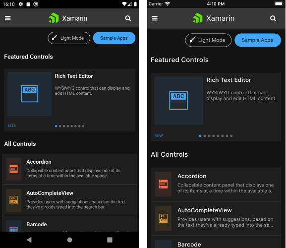 Telerik Xamarin Dark Mode