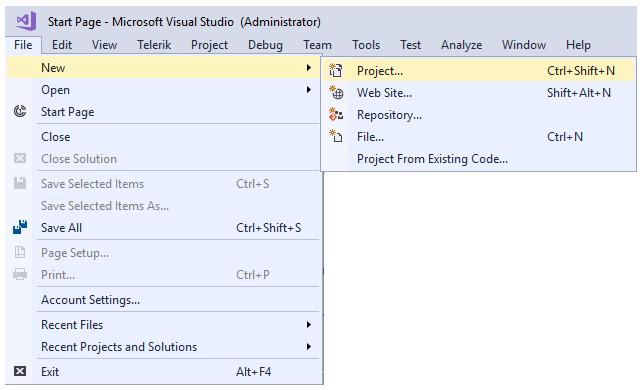 Visual Studio New Project create