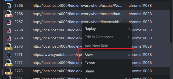 "Save" option from the context menu