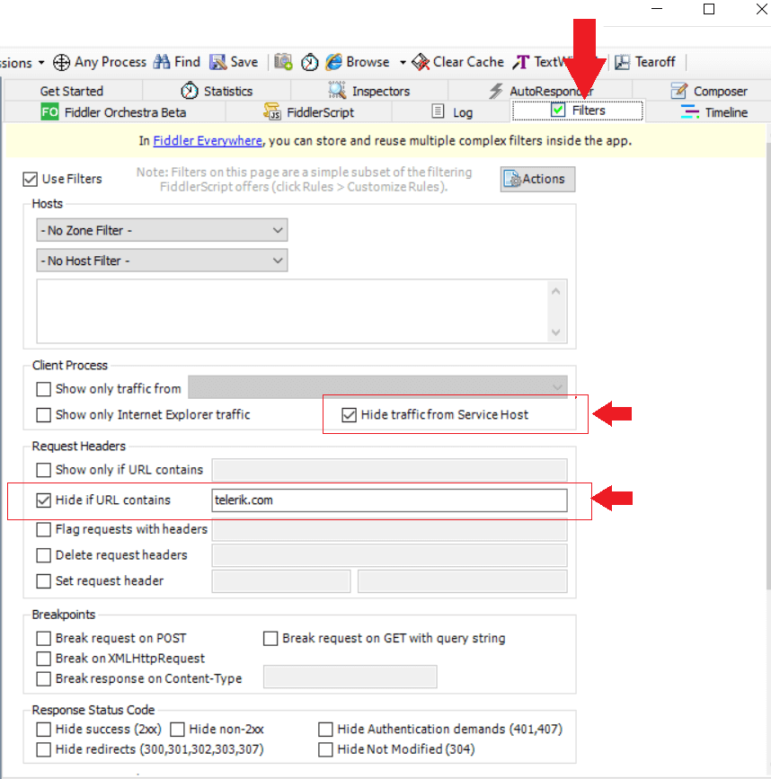 filters in Fiddler Classic