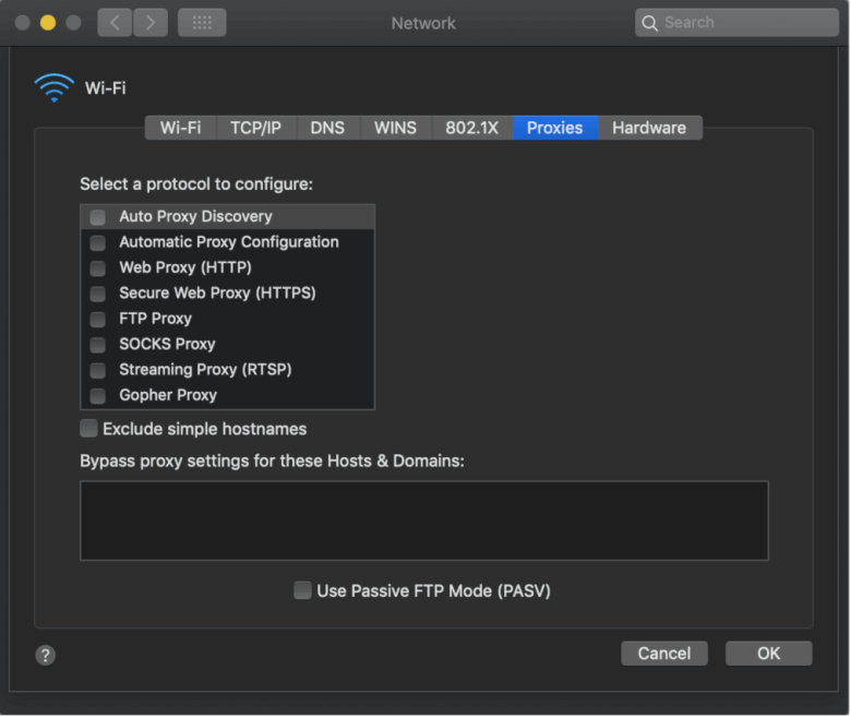 mac proxy settings no proxy