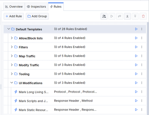 the "Default Templates" group in Fiddler Everywhere