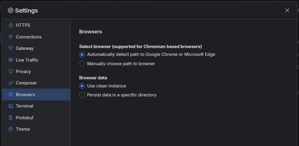 default Browsers settings