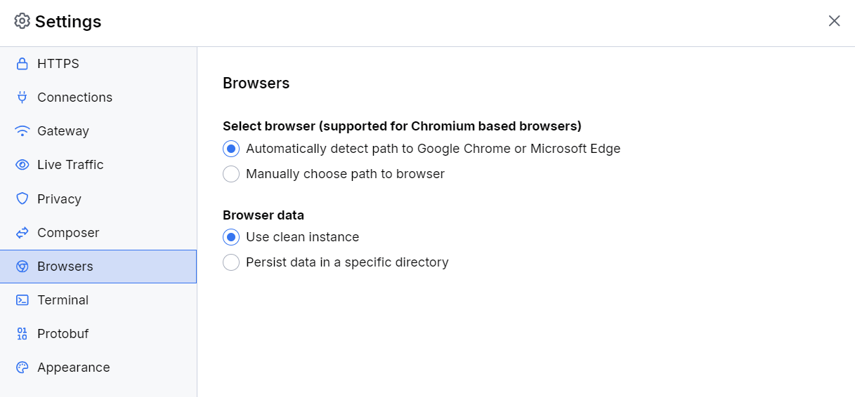 default Browsers settings