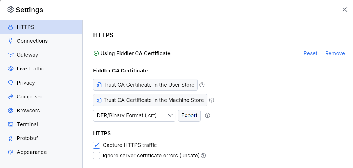 default https settings