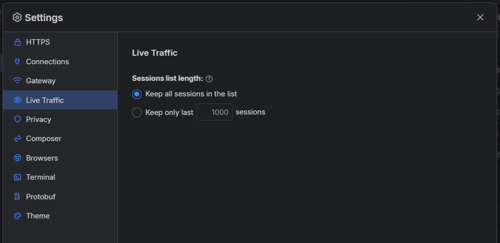 The default "Live Traffic" settings
