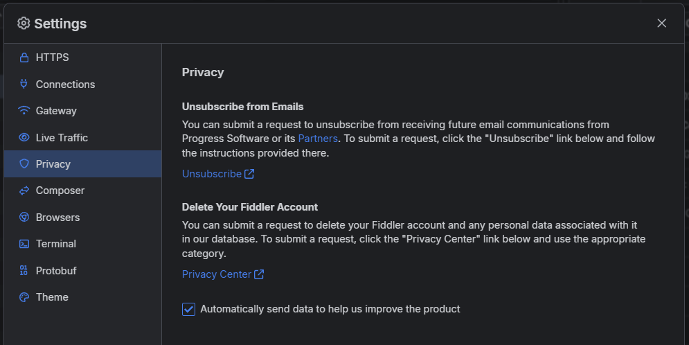 default Privacy settings