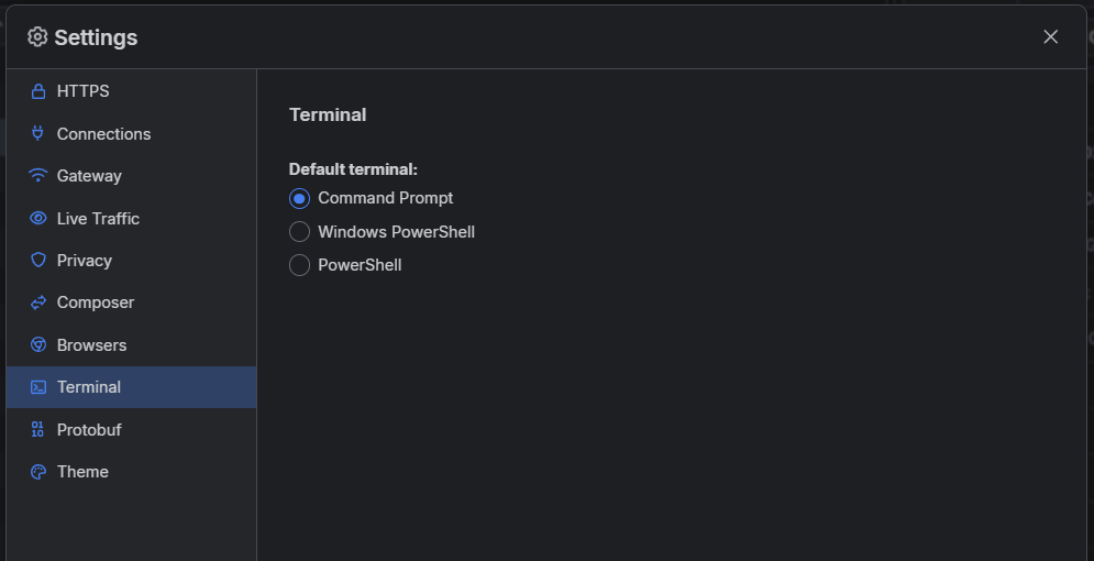 Terminal settings