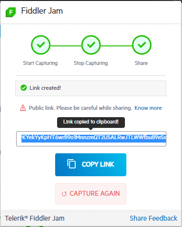 Copy link screen