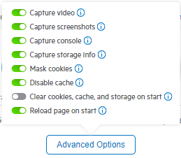 Start capture screen with the Advanced Options expanded