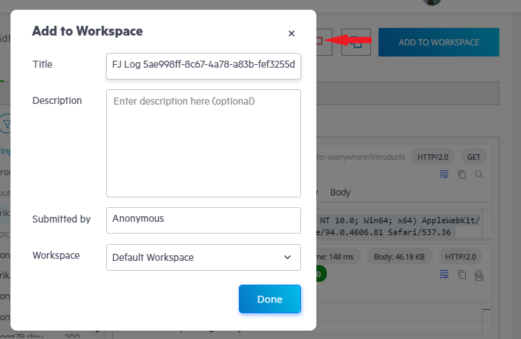 Add submitted log to existing workspace