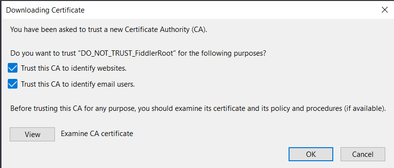Fully trusting the Fiddler CA in the Firefox certificate manager