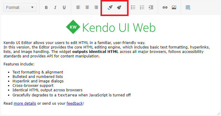 Kendo UI for jQuery Editor Format Painter