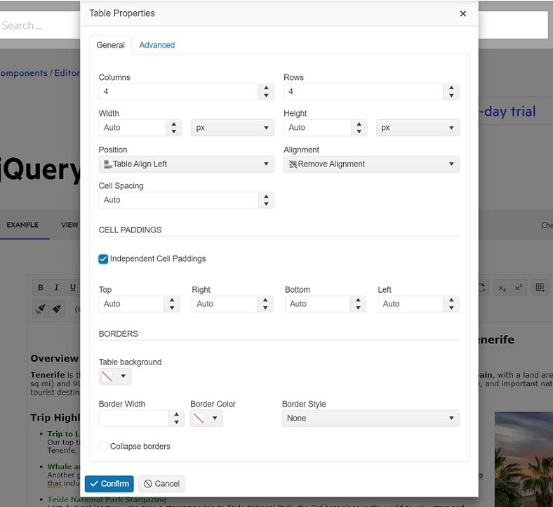 Kendo UI for jQuery Table Wizard