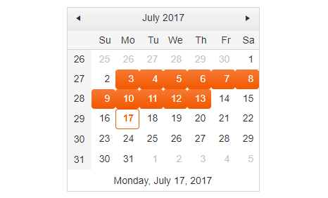 Kendo UI for jQuery Calendar with Range Selection
