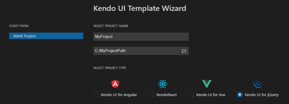 Kendo UI for jQuery Choose Project Location