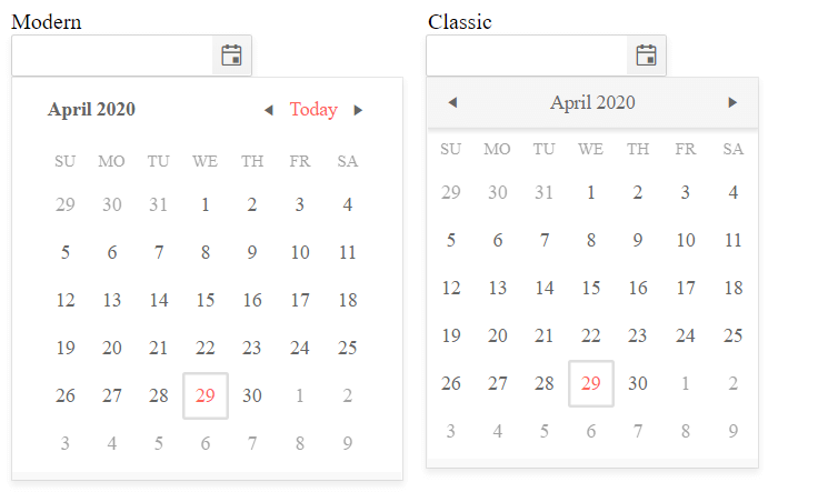 Kendo UI for jQuery DatePicker Comparison between the content types