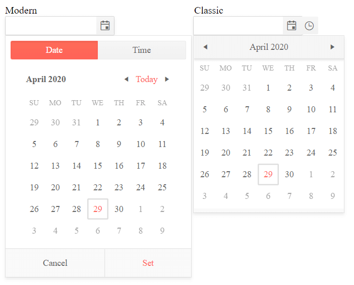 Kendo UI for jQuery DateTimePicker Comparison between the content types