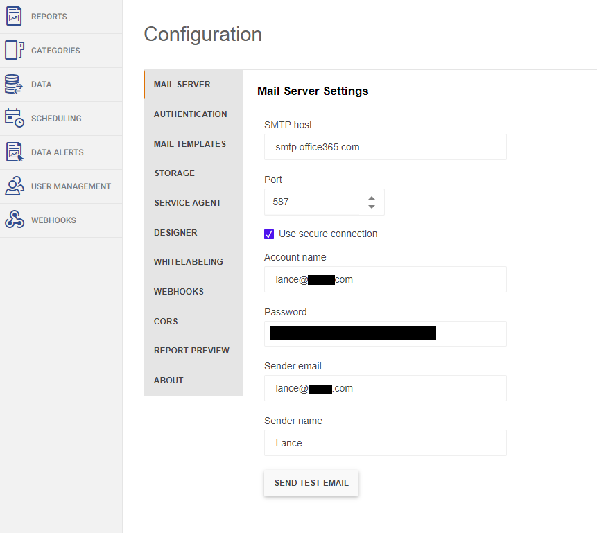 Mail server settings