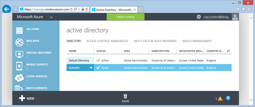 AzureAD - default directory