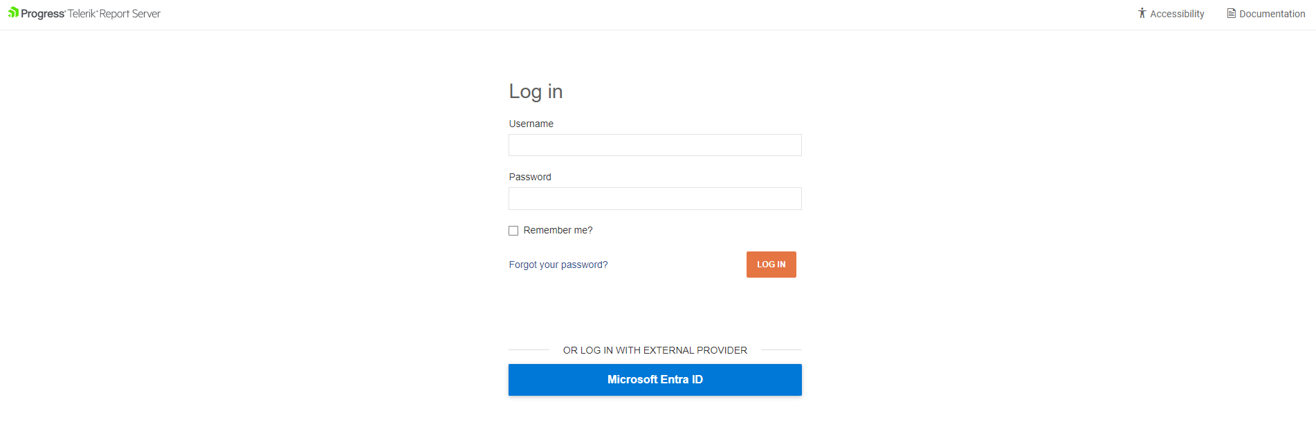 The Report Server for .NET Login page with an enabled Microsoft Entra ID.