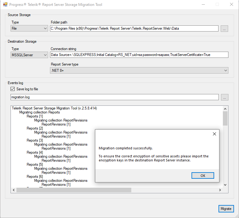 Migration Tool for Report Server for .NET - WinForms application