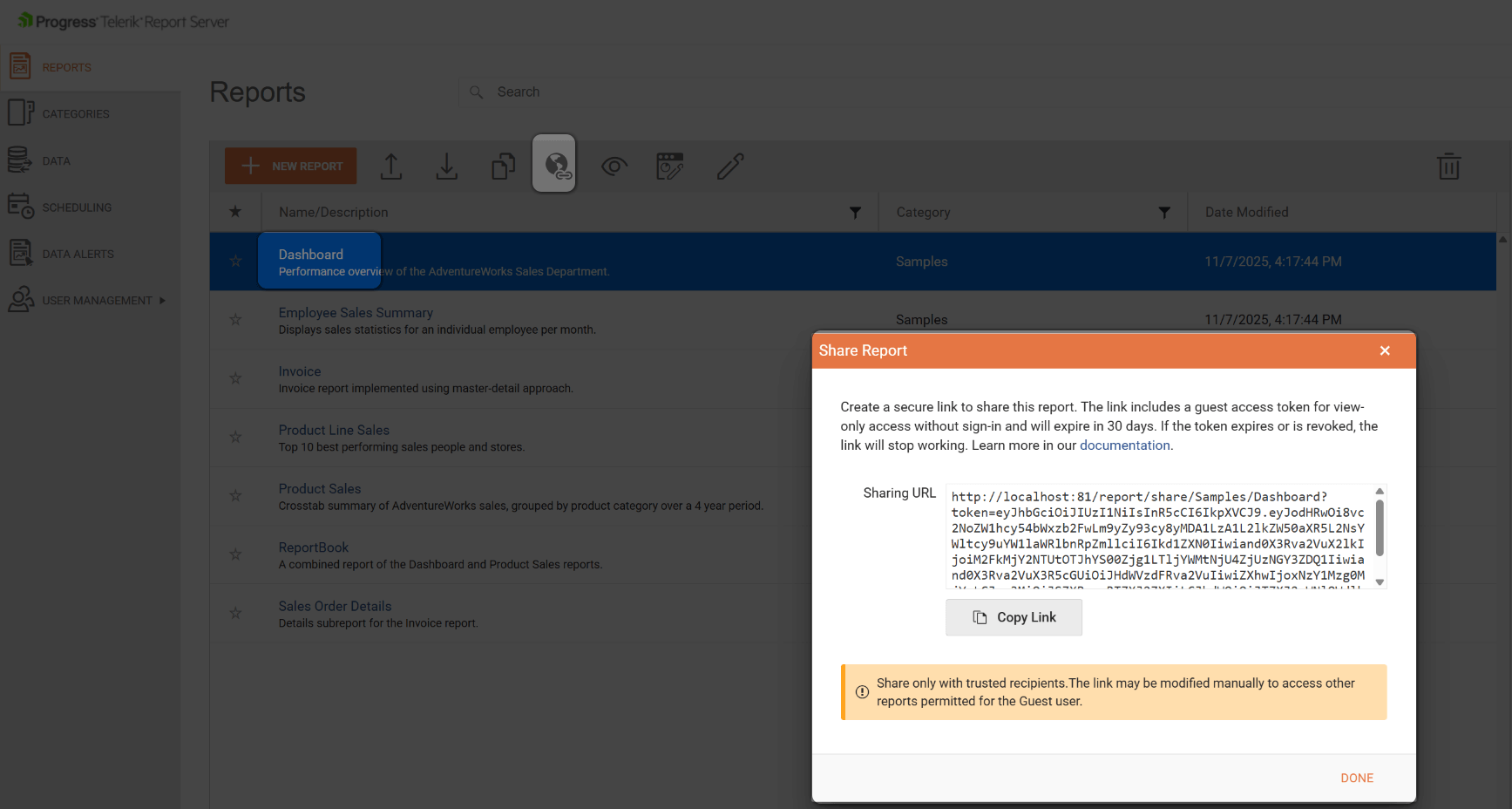 Sharing reports accessible by the Guest User with the outside world.