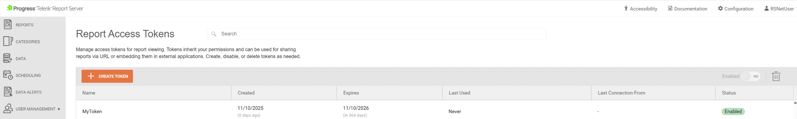 The view for creating a new personal access token for the logged-in user.