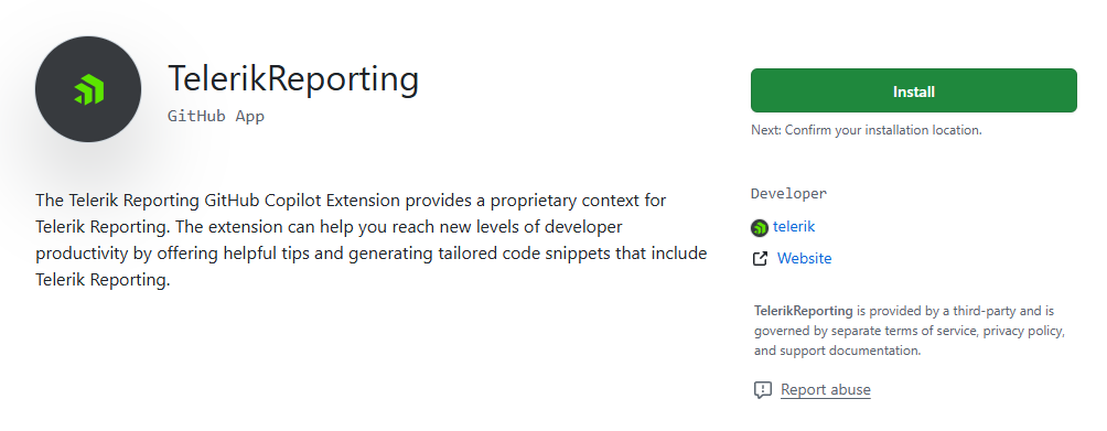 Install the Telerik Reporting GitHub App