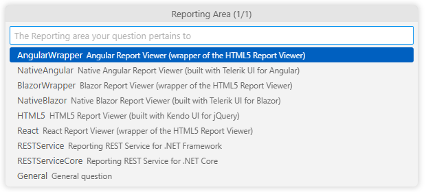 Select a Reporing Area from the dropdown