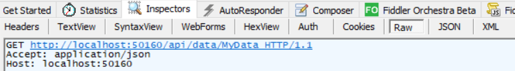 The request performed by the WebServiceDataSource component with the design-time Inline parameter value as part of the ServiceUrl as seen in Fiddler