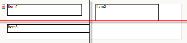 Report with three items divided into four parts by a horizontal and a vertical red line