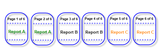 An image demonstrating how the Telerik ReportBook will be paged with Continued PageNumberingStyle