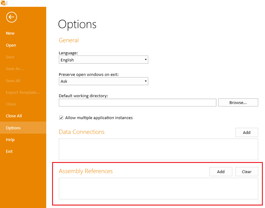 Assembly Reference in the Standalone Report Designer's Options