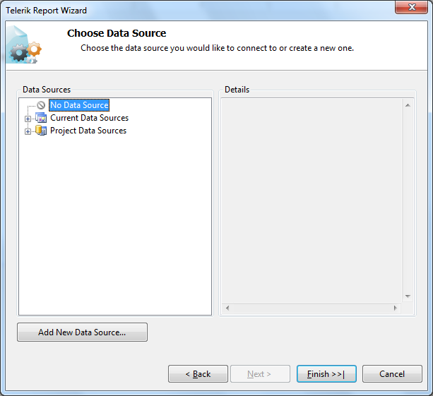 Opening the DataSource Wizard of the Report Designer from the 'Add New Data Source...' button of the data item wizard