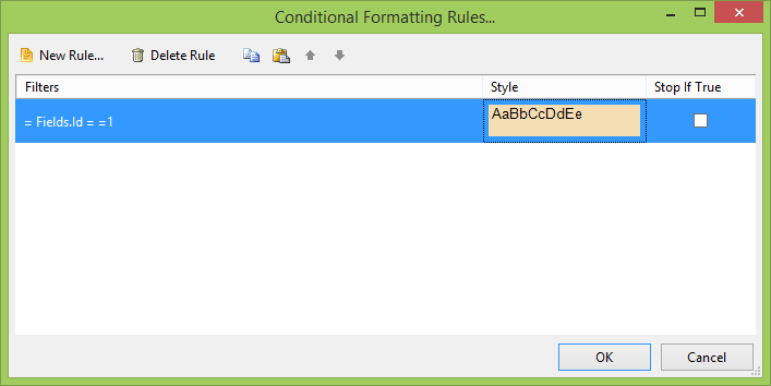 Conditional Formatting Rules Dialog in the Report Designer