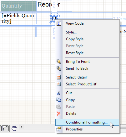 Selecting Conditional Formatting from the Context Menu of the Shape item